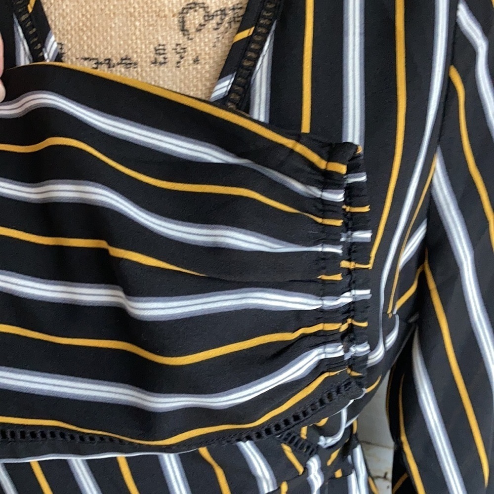 Jane Plus One black and gold pinstripe long cut out sleeve maxi wrap dress - Picture 7 of 16